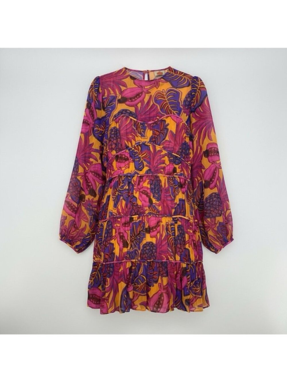 FARM RIO Anthropologie Fruit Dream Pleated Boho Mini Dress Size M